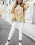 Stripe Overlap Drop Shoulder Pullover Sweatshirt