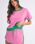 Colorblock Edge Drop Shoulder T Shirt and Skort Set