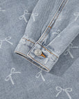 Denim Bow Light Wash Raw Hem Jacket