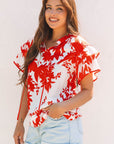 Zoya Tiered Ruffled Sleeve V Neck Blouse