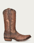 C3952 - MEN'S EAGLE INLAY AND EMBROIDERY WING TIP SNIP TOE DISTRESSED TAN COWBOY BOOT