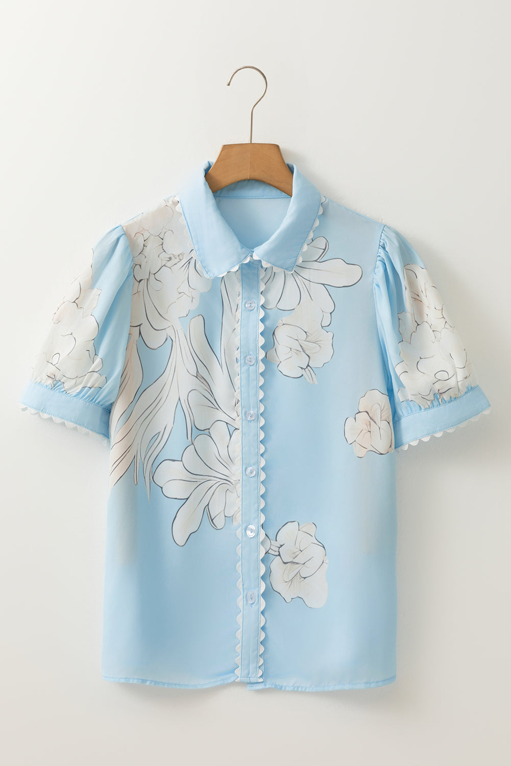Floral Ric-Rac Puff Sleeve Shirt