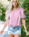 Floral Embroidered Puff Sleeve Blouse