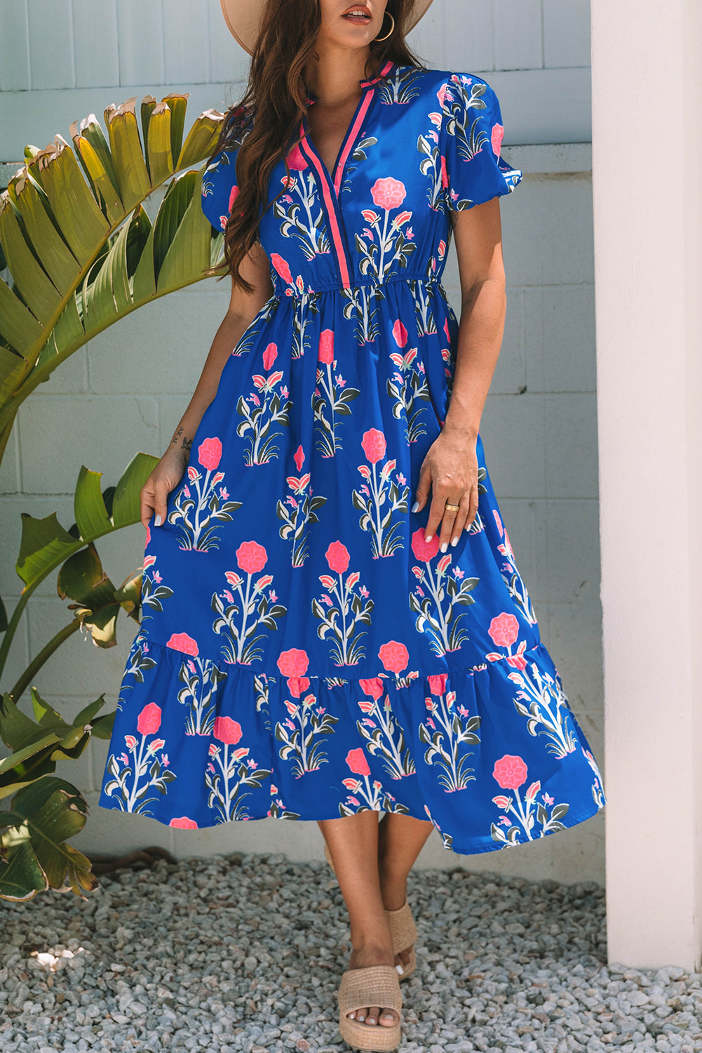 Blue Ruffle Hem Country Dress