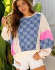 Chelsea Oversized Checkered Denim Casual Sweatshirt