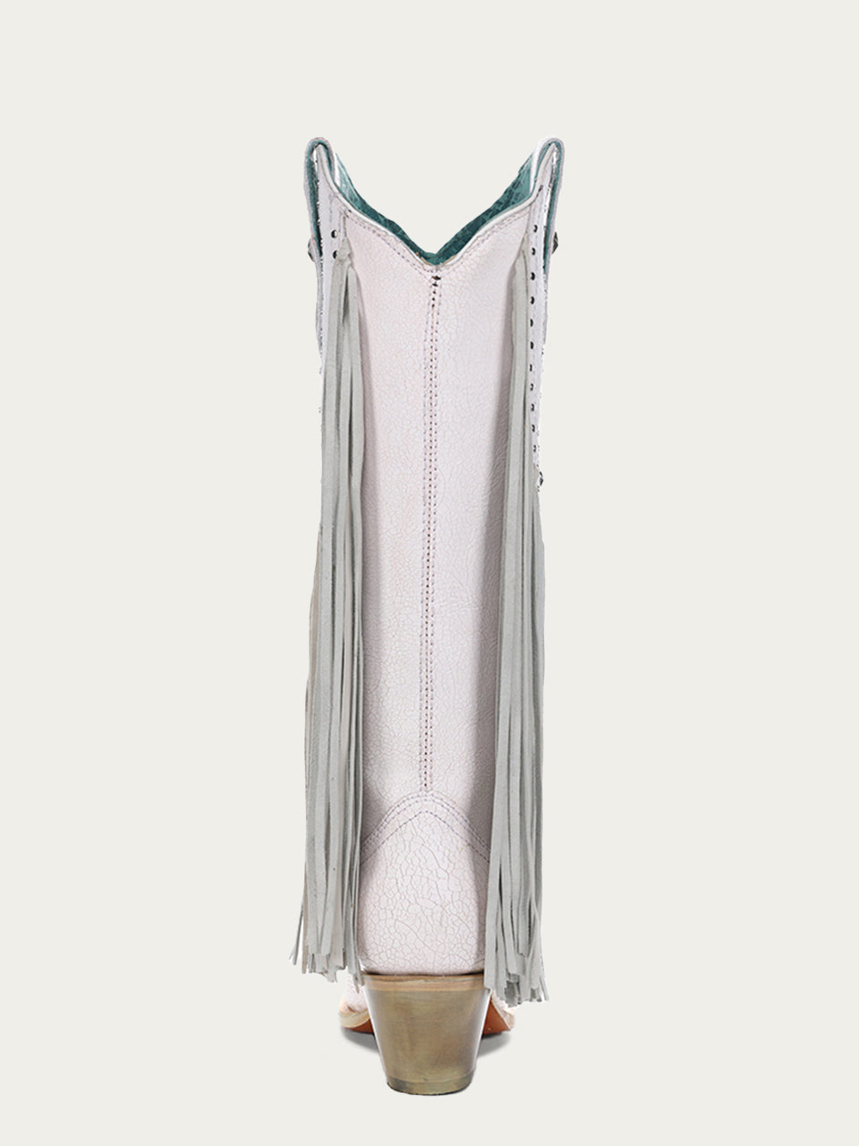 C4084 - WOMEN&#39;S LUMINESCENT EMBROIDERY AND PINK STARS WITH LAMB FRINGE WHITE SNIP TOE COWBOY BOOT