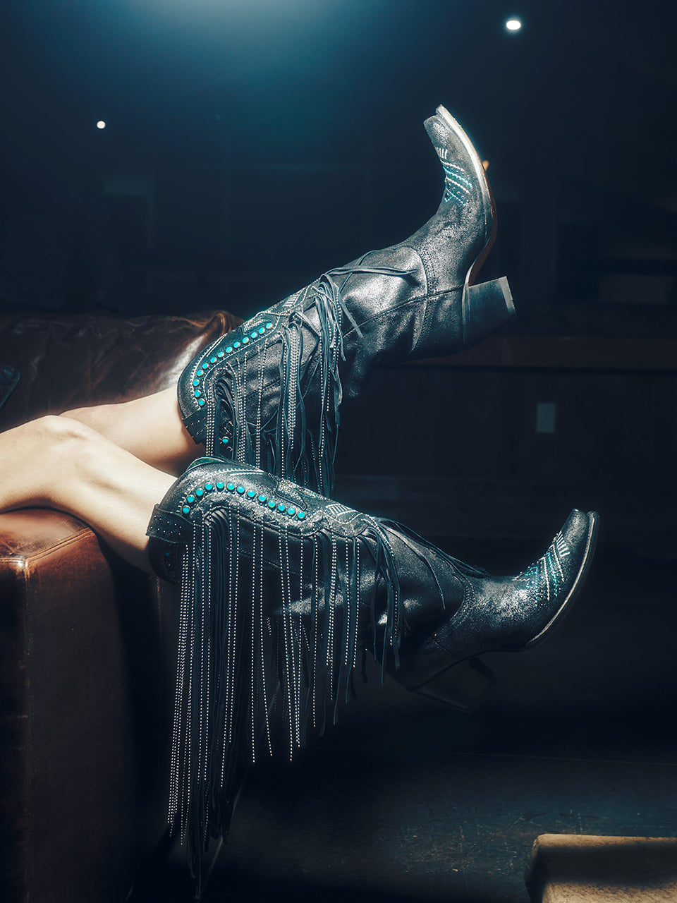 C4087 - WOMEN&#39;S EMBROIDERY EAGLE WITH LAMB AND CRYSTALS FRINGE WITH STUDS SNIP TOE COWBOY BOOT