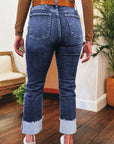 Jacy Cuffs Distressed Straight High Waist Jeans