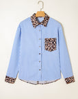 Stripe Leopard Patchwork Button-Up Shirt