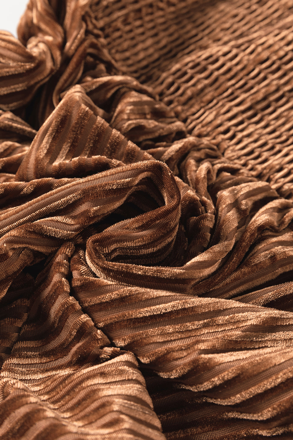 Ribbed Velvet Smocked Babydoll Blouse