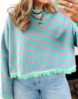 Stripe Reverse Seam Contrast Trim Sweatshirt
