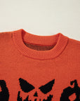 Halloween Pumpkin Face Drop Shoulder Sweater
