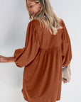 Solid Corduroy 3/4 Sleeve Snap Button Dress