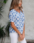 Grace Geometric Tassel Drawstring V Neck Blouse