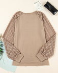 Lace Patchwork Raglan Sleeve Pleated Top
