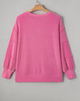 Plus Size Corded Knit Reverse Seam Long Sleeve Top