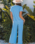 Solid Corded T-Shirt and Pants Set