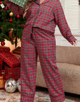 Plus Size Christmas Plaid Shirt and Pants Lounge Set