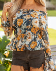 Floral Off Shoulder Bell Sleeve Peplum Top