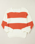 Colorblock Stripe Drop Shoulder Bubble Sleeve Sweater