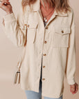 Solid Corduroy Button-Up Pocketed Shacket
