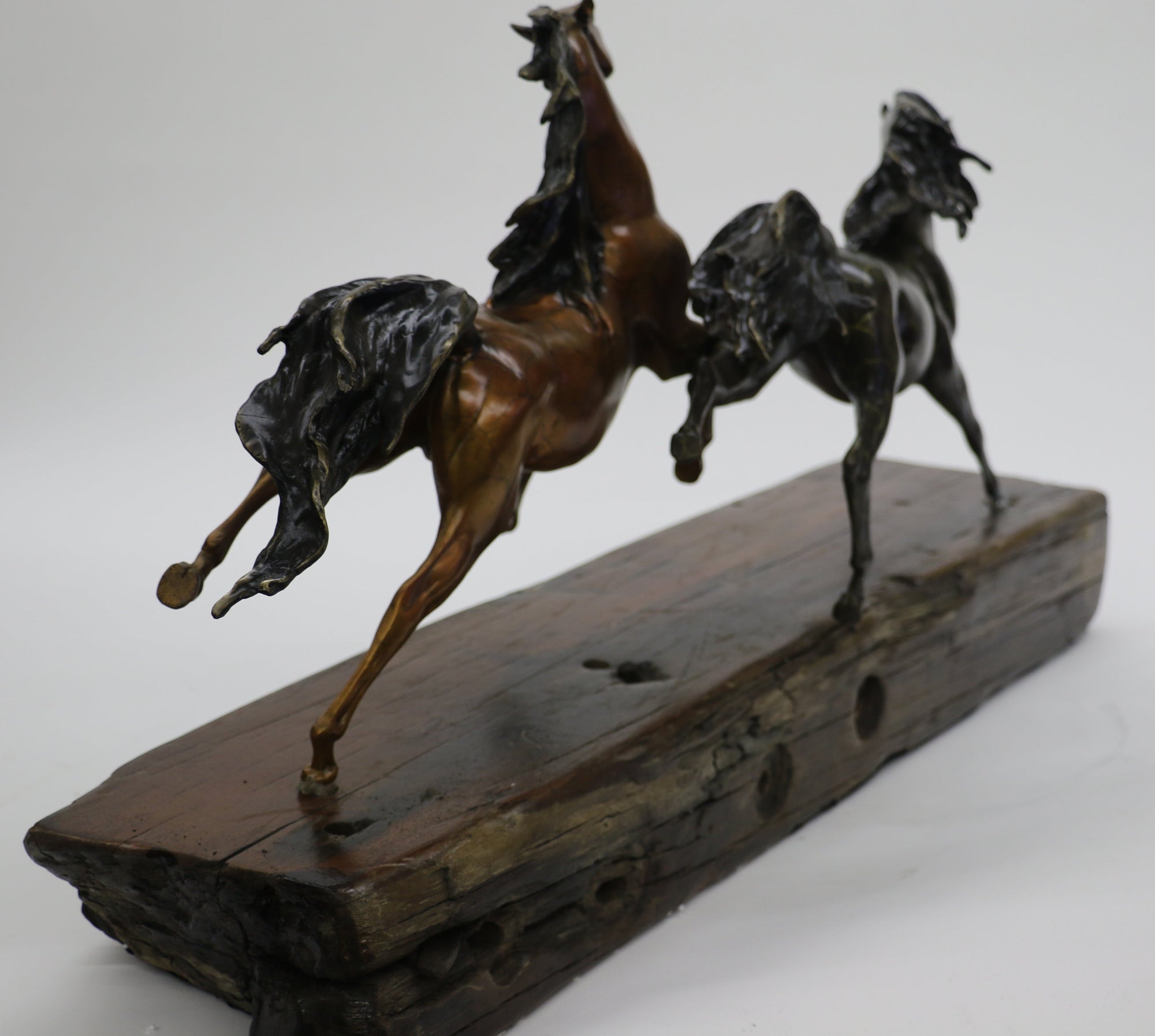 Limited Edition Two Galloping Horses Hand Painted Museum Quality Bronze Artwork