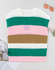 Stripe Colorblock V-Neck Sweater T-Shirt