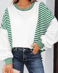 Stripe Colorblock Patchwork Contrast Stitch Sweatshirt