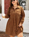 Plus Size Corduroy Button-Up Collared Shirt Dress