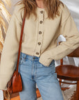 Solid Button-Up Cropped Cardigan Sweater