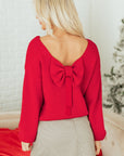 Bow Tie Backless Bubble Sleeve Sweater