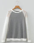 Stripe Textured Knit Lace Patchwork Long Sleeve Top