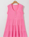 Averie Waffle Textured Button Round NeckDress