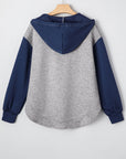 Colorblock Patchwork V-Neck Drawstring Hoodie