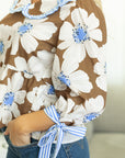 Emberly Tie Sleeve Collared V Neck Blouse