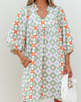 Geometric Floral 3/4 Sleeve Mini Dress