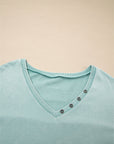 Mineral Wash Reverse Seam Buttoned V-Neck Top