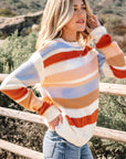 Stripe Colorblock Round Neck Drop Shoulder Sweater