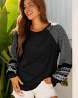 Stripe Patchwork Raglan Long Sleeve Top