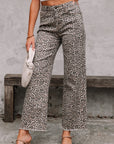 Brianna Leopard Frayed Edge Wide Leg High Waist Jeans