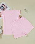 Ocean Bow Jacquard Ruffle Sleeve Short 2pcs Outfit