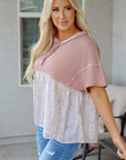 Legacy Waffle Floral Exposed Seam Top