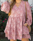 Plus Size Floral V-Neck Tiered Ruffle Dress