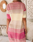 Leona Ribbed Short Sleeve Ombre Eyelet Knitted Cardigan