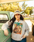 Cactus Motel Raw Cut V-neck Western Graphic Sweatshirt