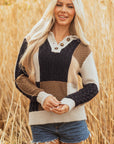 Paige Cable Knit Sleeve Buttons Collared Sweater