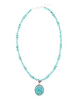 Carved Blue Turquoise and Sterling Silver Pendant