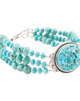 Carved Blue Turquoise and Sterling Silver Toggle Bracelet