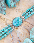Carved Blue Turquoise and Sterling Silver Toggle Bracelet