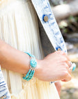 Carved Blue Turquoise and Sterling Silver Toggle Bracelet